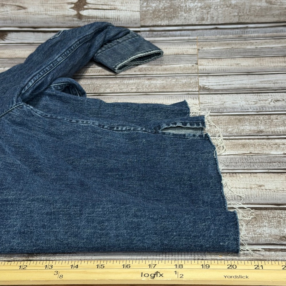 Rag & Bone Denim Shirt Women Small Blue Raw Hem Long Sleeve Button Down Pocket - Picture 6 of 6